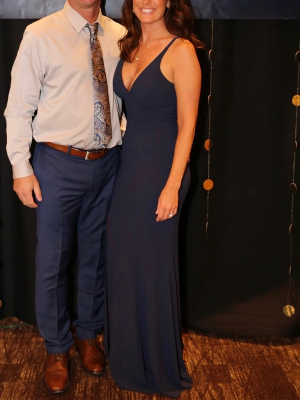 Dress the Population Navy Spaghetti Strap Maxi Gown